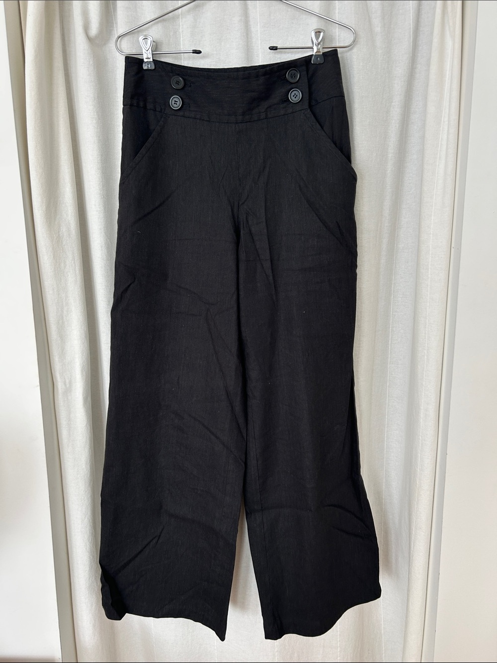 Max Studio PETITE Wide-Leg Trousers w Double-Button Waist sailor style sz 4P